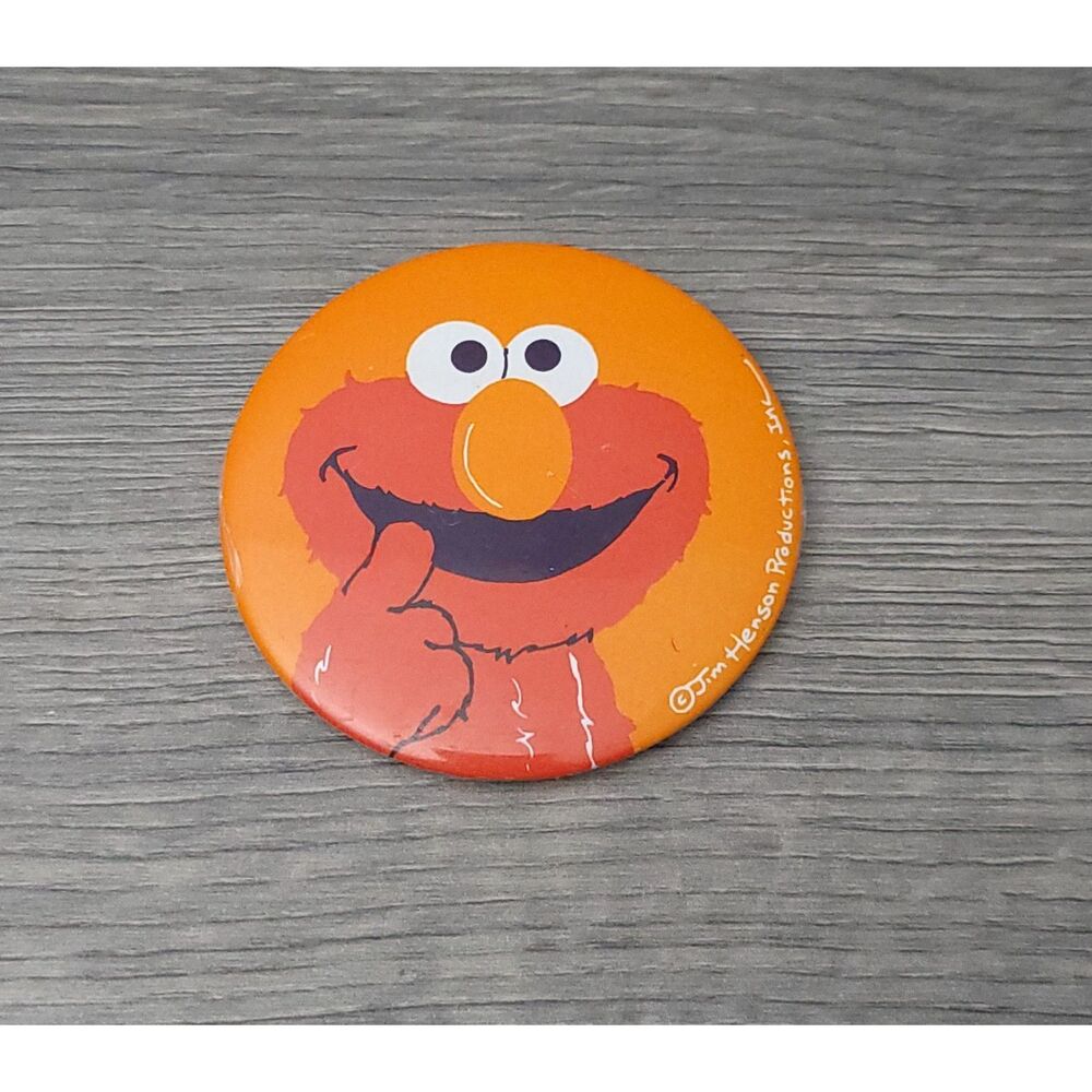 VTG Jim Henson Productions Elmo Pinback Button Sesame Street Furry Red Monster
